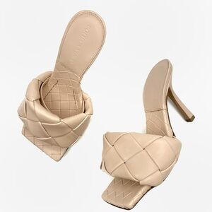 NEW Bottega Veneta Bandage Beige Lido Square Open Toe Sandal Heels Shoes Mules